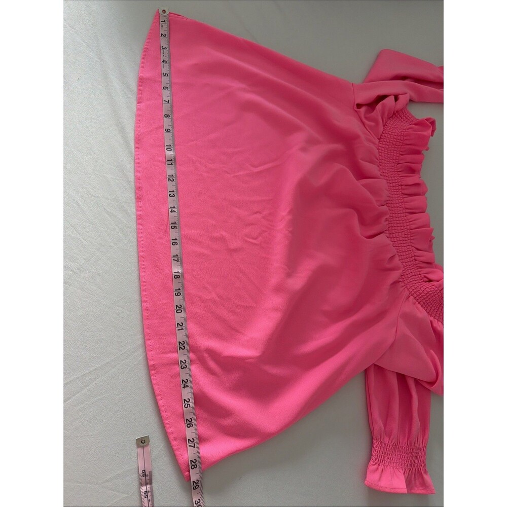 Crown & Ivy Off On Shoulder Shirt Top Womens Sz XL Neon Pink Smocked Stretch EUC - Picture 11 of 11